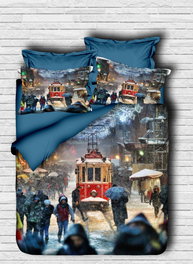 L'essentiel linge de maison Juego Funda Edredón Individual, Microsatén y Algodón, 160x220cm, Incluye Sábana y 2 Fundas Almohada 50x70cm, Azul Oscuro Blanco Azul